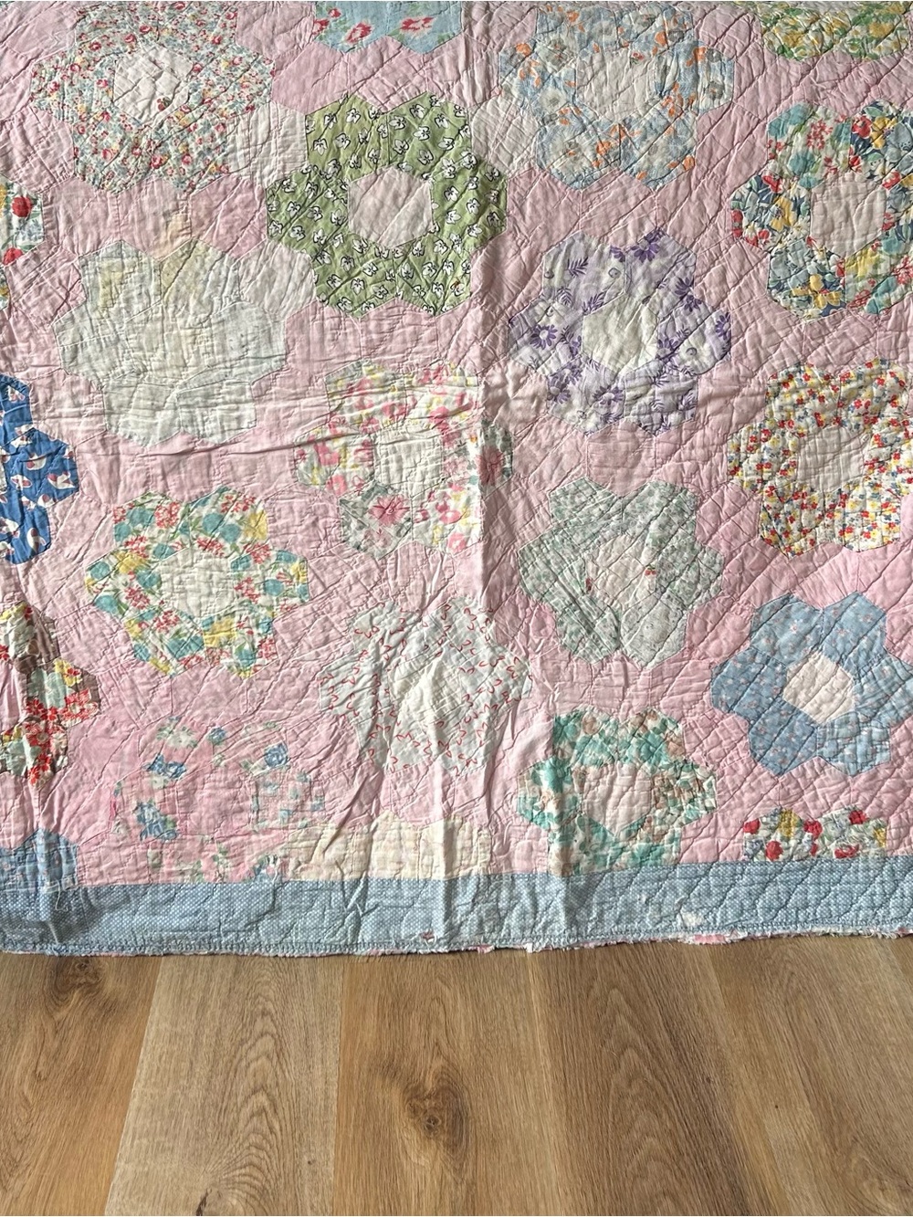 Vintage Handmade Grandmother’s Flower Garden Quilt